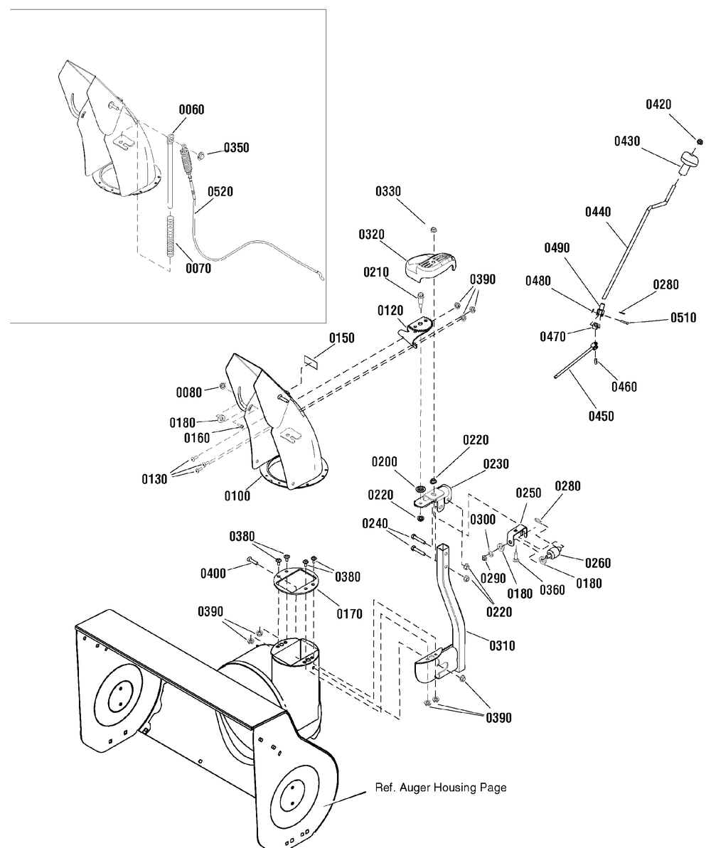 Discharge Chute Diagram and Parts List for 1695874 2010 Briggs and Stratton Snow Blower